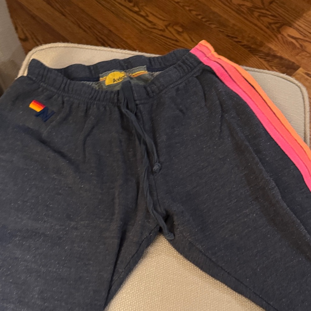 Aviator Nation Kids Charcoal Joggers with Pink and Orange Stripes